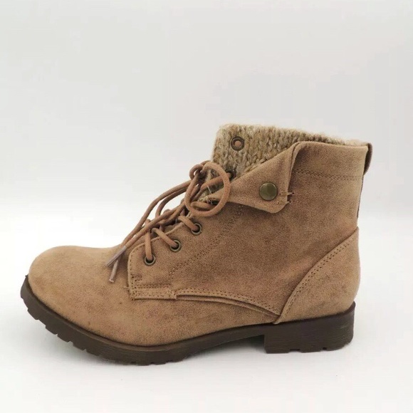 Rock & Candy Shoes - Rock & Candy Combat Boots Faux Suede Brown 8.5